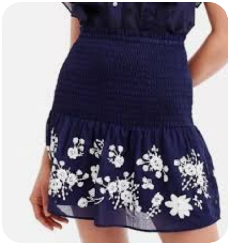 Point Sur By J. Crew Navy Floral Mini Skirt